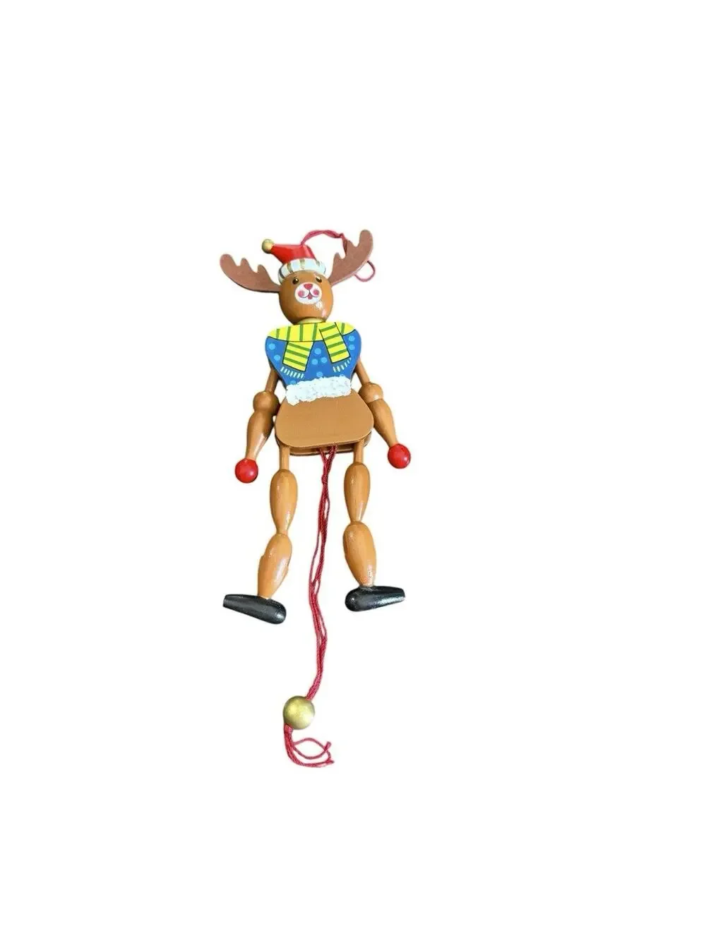Christmas Reindeer Vintage Jumping Jack Ornament Painted Wood 7